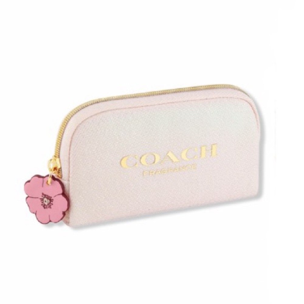 NEW Coach Light Pink Coin Purse Wallet Pouch with Flower Accent Zip Pull